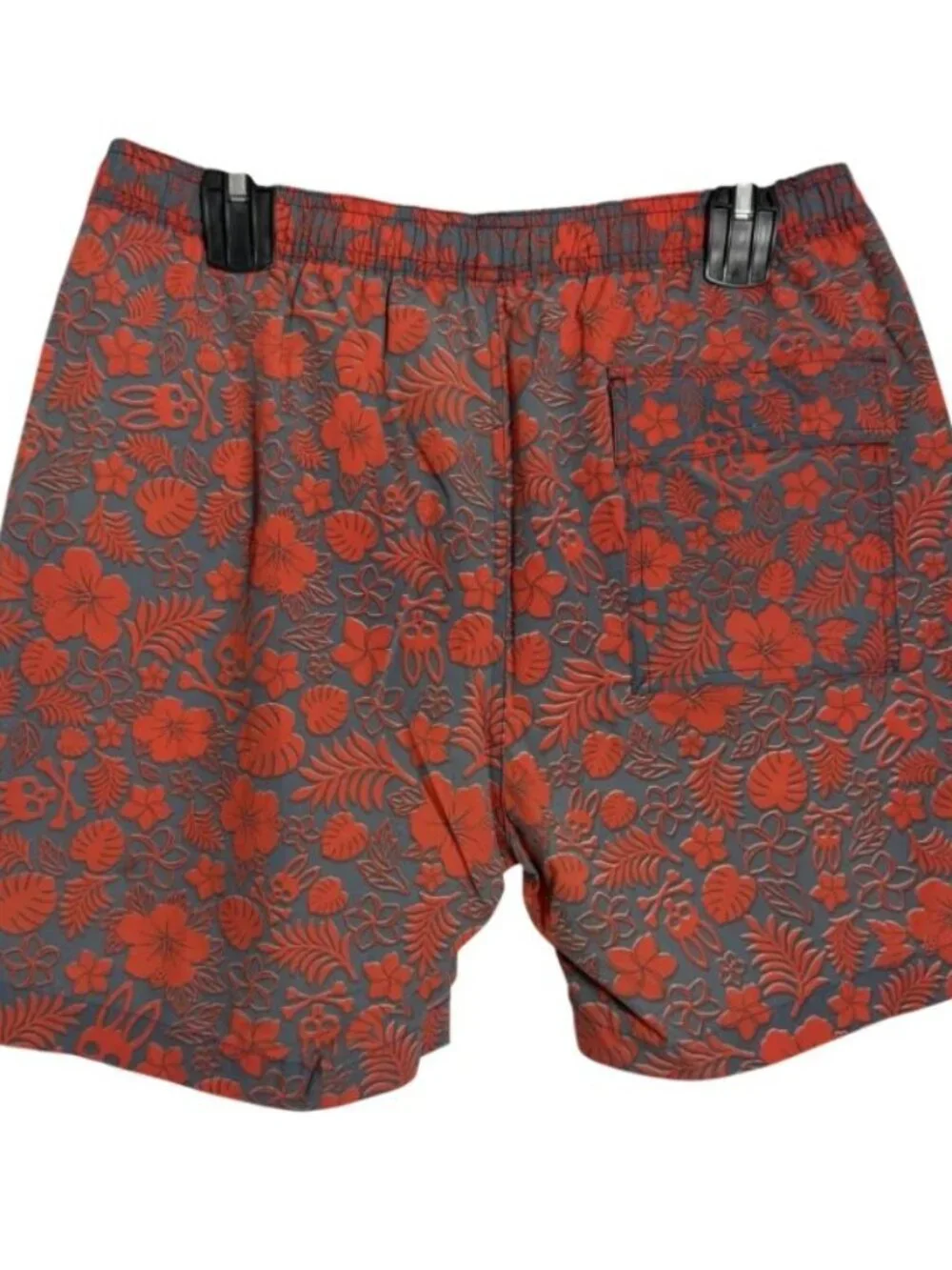 Psycho Bunny Mens Gray Orange Floral Print Swim Board Athletic Shorts Sz Medium